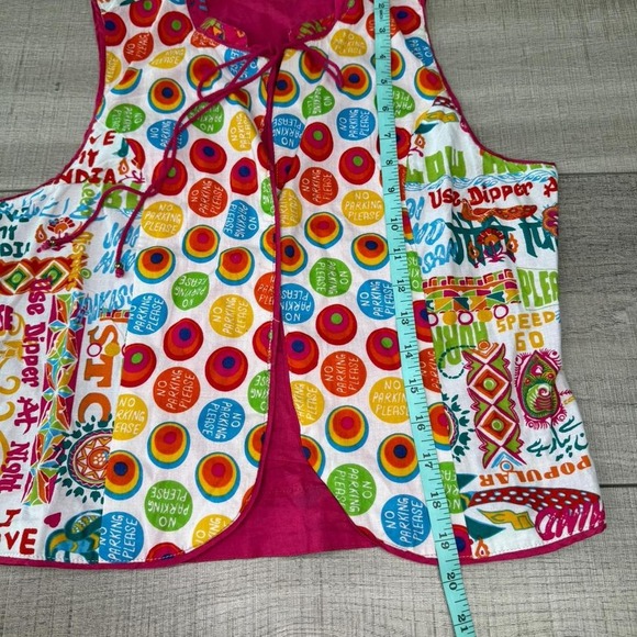 Vintage Biba Colorful Print Tie Vest – Size 34 - Picture 6 of 6